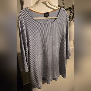 W5 Women's Navy & White Pinstripe Scoop Neck Long Sleeve Top